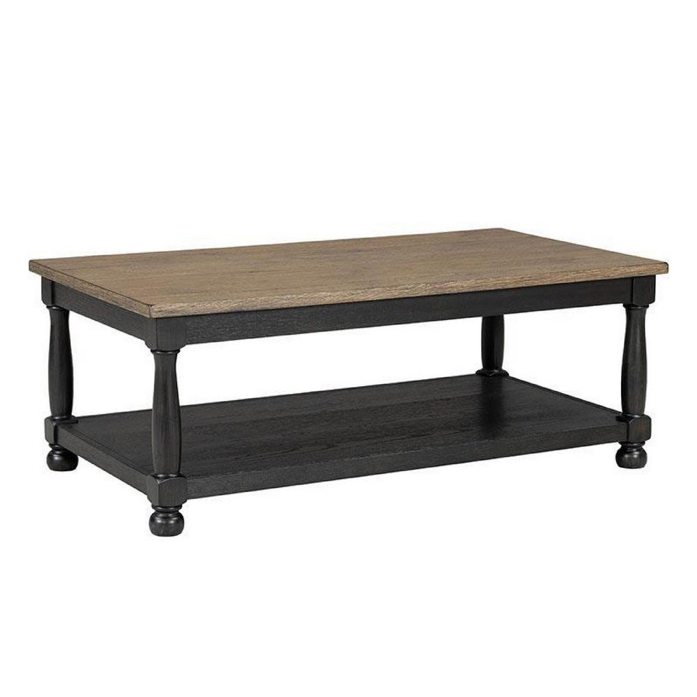 Ginie Coffee Table | Rustic Black and Brown Solid Rubberwood | 48"