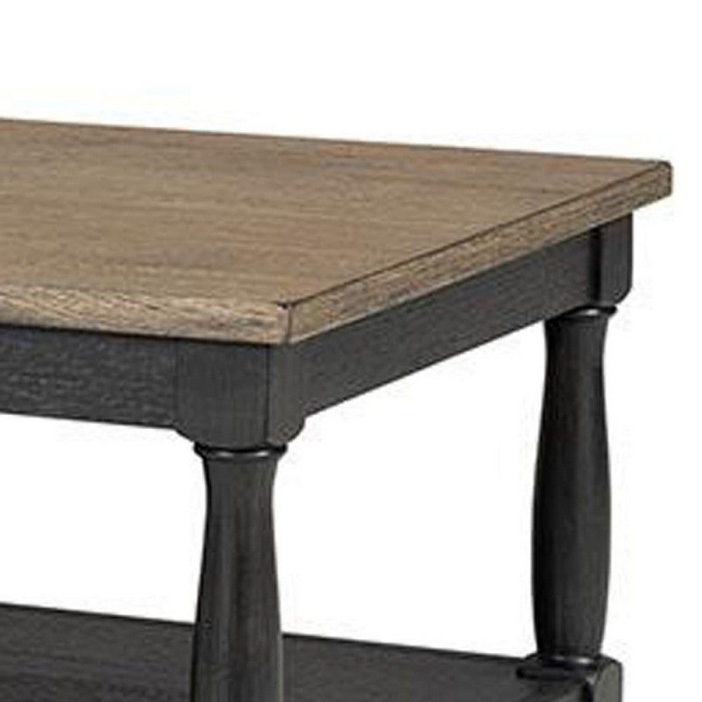 Ginie Coffee Table | Rustic Black and Brown Solid Rubberwood | 48"