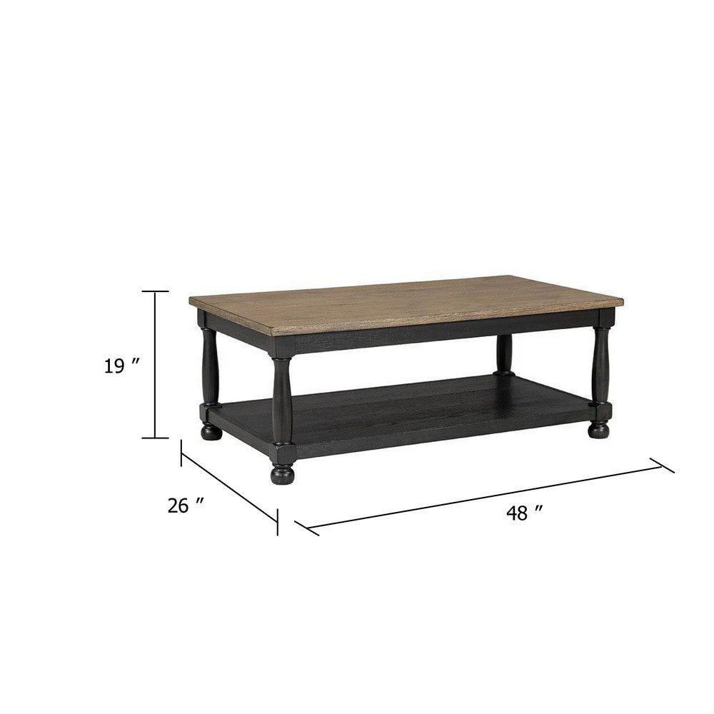 Ginie Coffee Table | Rustic Black and Brown Solid Rubberwood | 48"