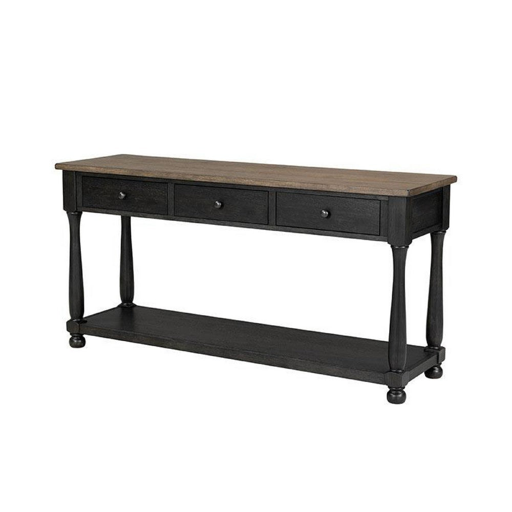 Ginie Sofa Table | 3 Drawers | Black Brown Solid Rubberwood | 60"