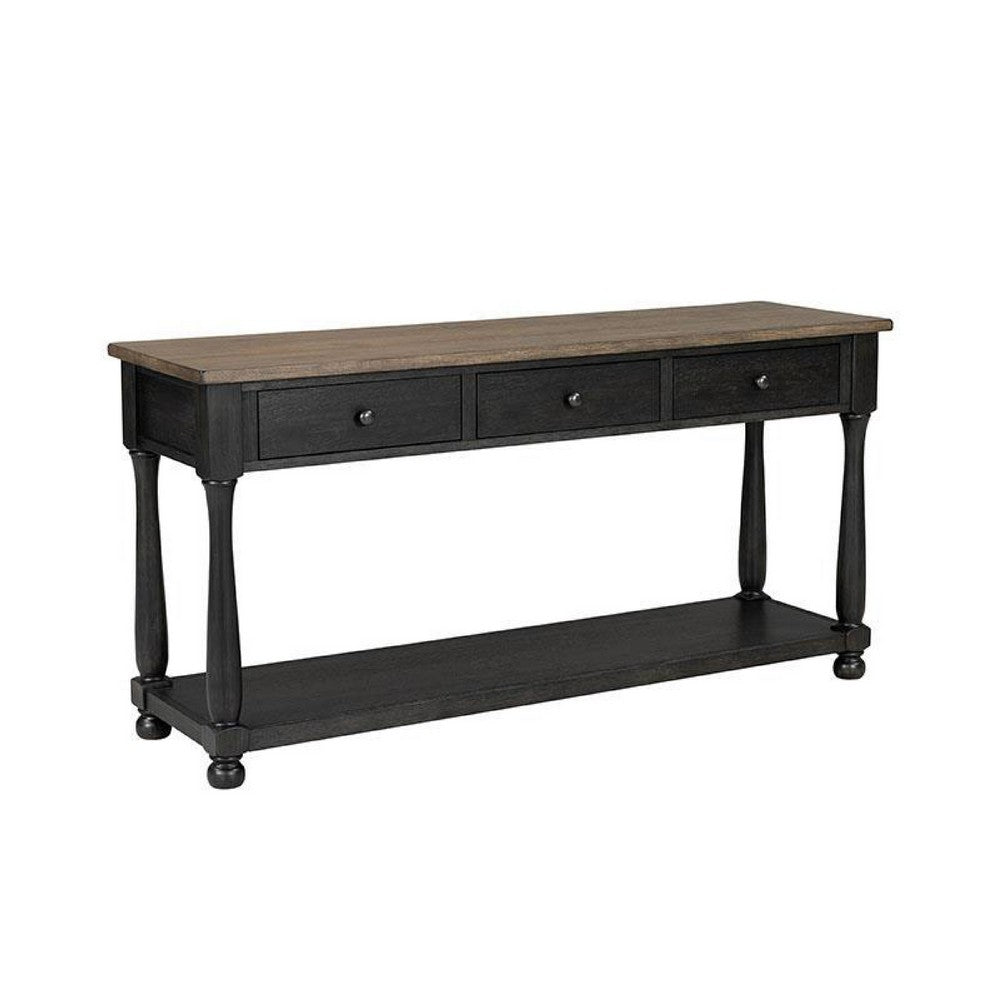 Ginie Sofa Table | 3 Drawers | Black Brown Solid Rubberwood | 60"
