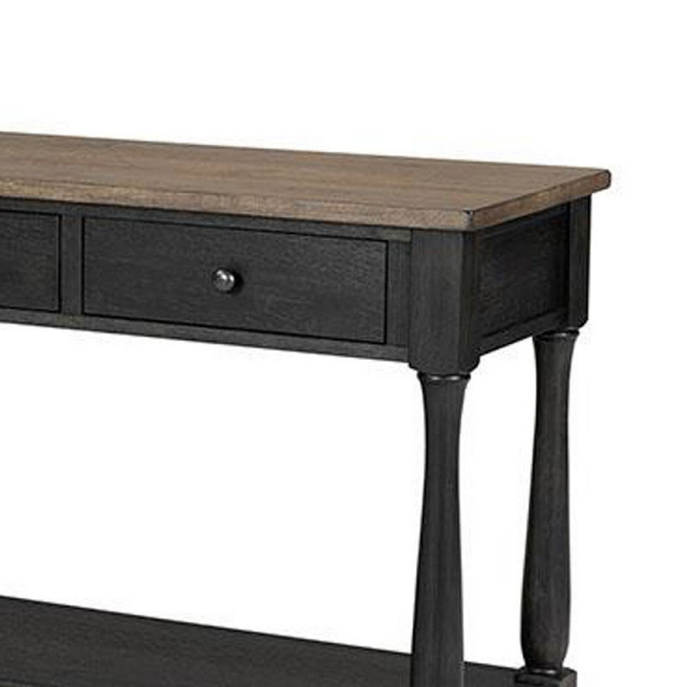 Ginie Sofa Table | 3 Drawers | Black Brown Solid Rubberwood | 60"
