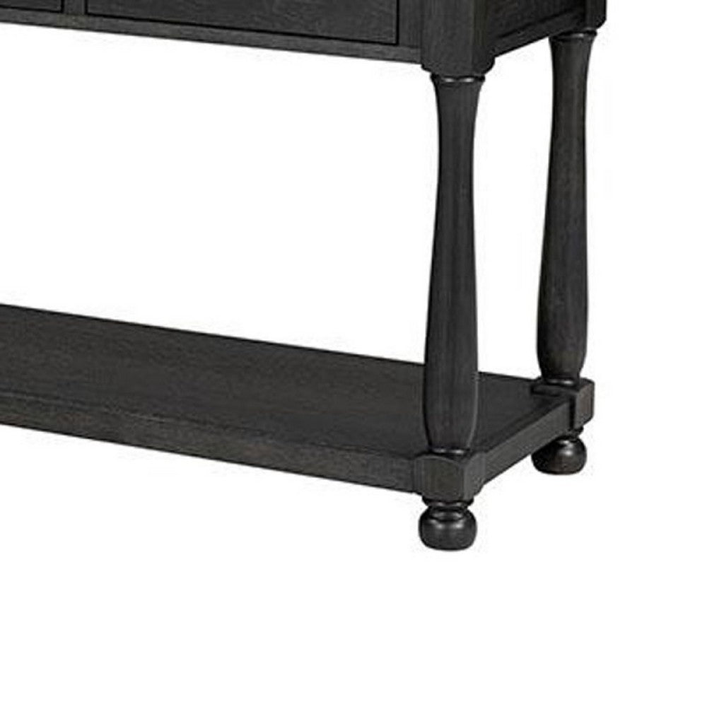 Ginie Sofa Table | 3 Drawers | Black Brown Solid Rubberwood | 60"
