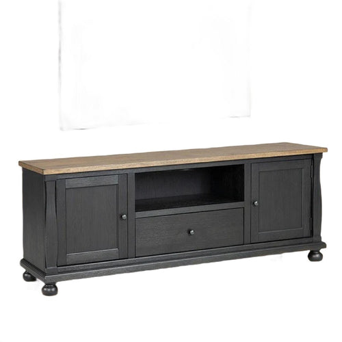Ginie TV Stand Media Cabinet | Rustic Black and Brown Rubberwood | 75"