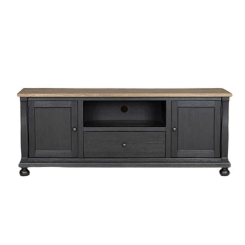 Ginie TV Stand Media Cabinet | Rustic Black and Brown Rubberwood | 75"