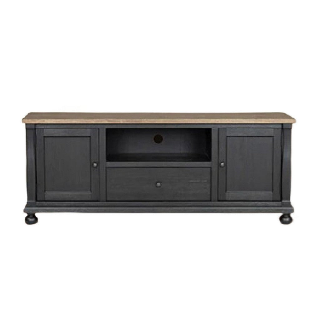 Ginie TV Stand Media Cabinet | Rustic Black and Brown Rubberwood | 75"