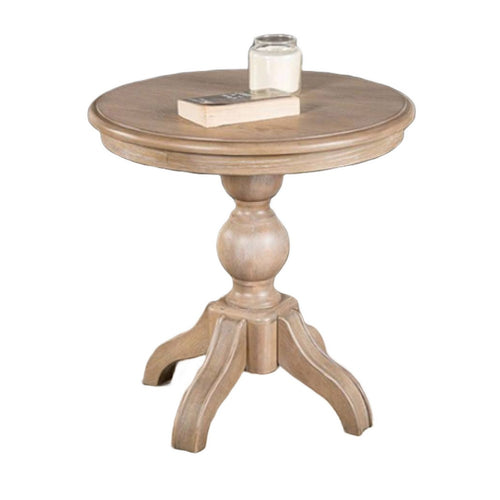 Cherie Round End Table | Light White Washed Solid Rubberwood | 24"