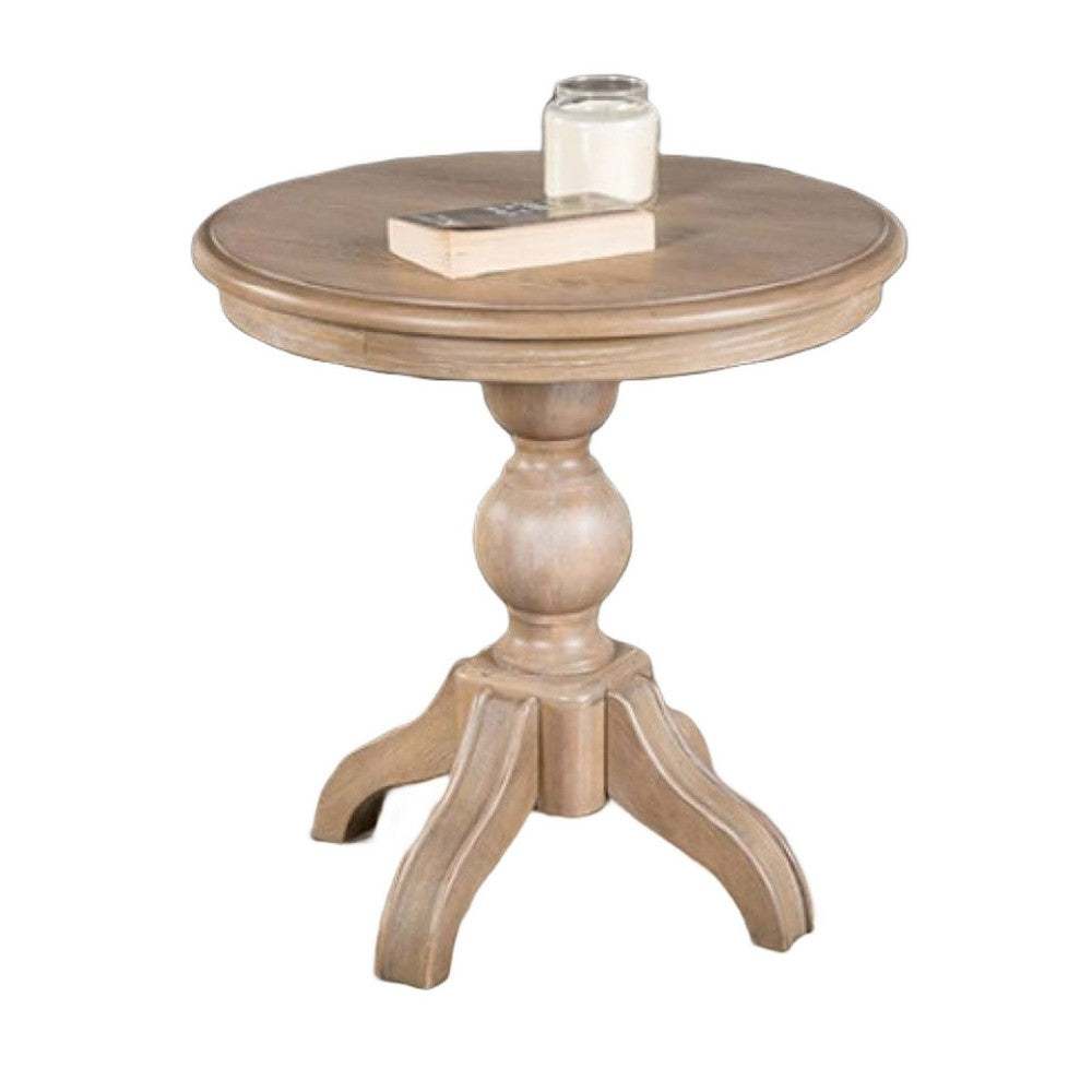 Cherie Round End Table | Light White Washed Solid Rubberwood | 24"