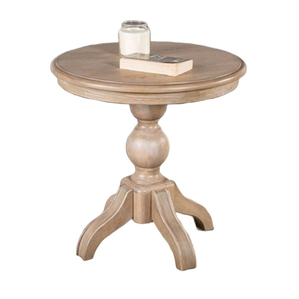 Cherie Round End Table | Light White Washed Solid Rubberwood | 24"