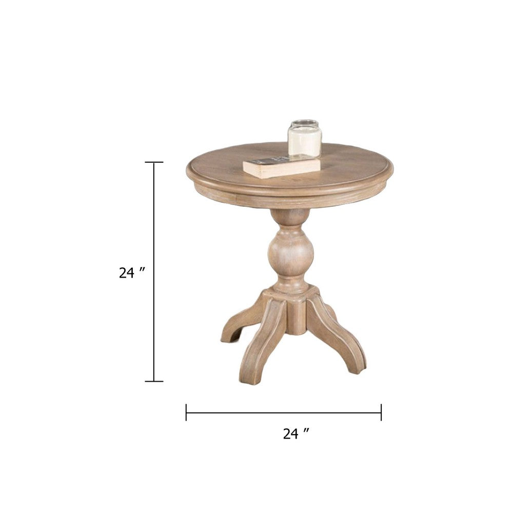 Cherie Round End Table | Light White Washed Solid Rubberwood | 24"