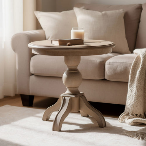 Cherie Round End Table | Light White Washed Solid Rubberwood | 24"