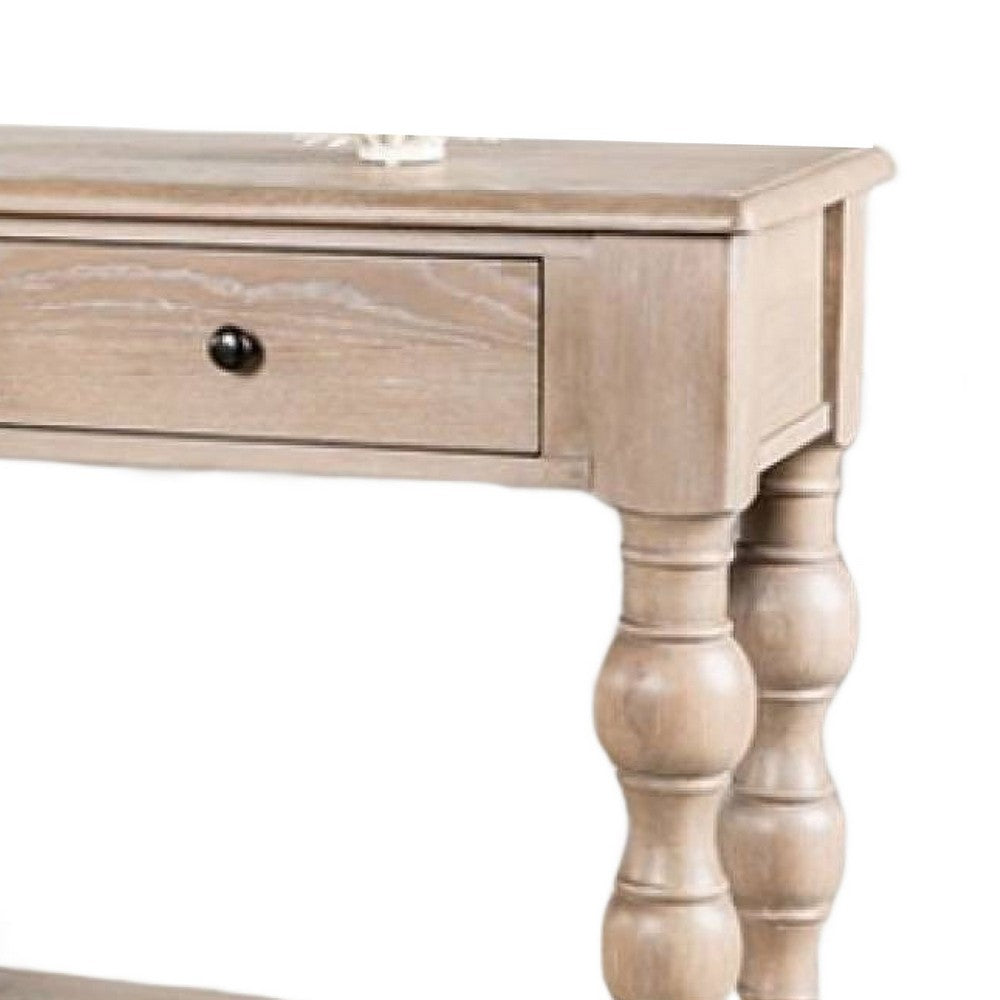 Cherie Sofa Table | 3 Drawers | Shelf | Light White Washed Wood | 64"
