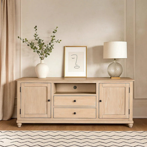Cherie TV Stand Cabinet | Storage Cabinets | Light White Wash | 72"