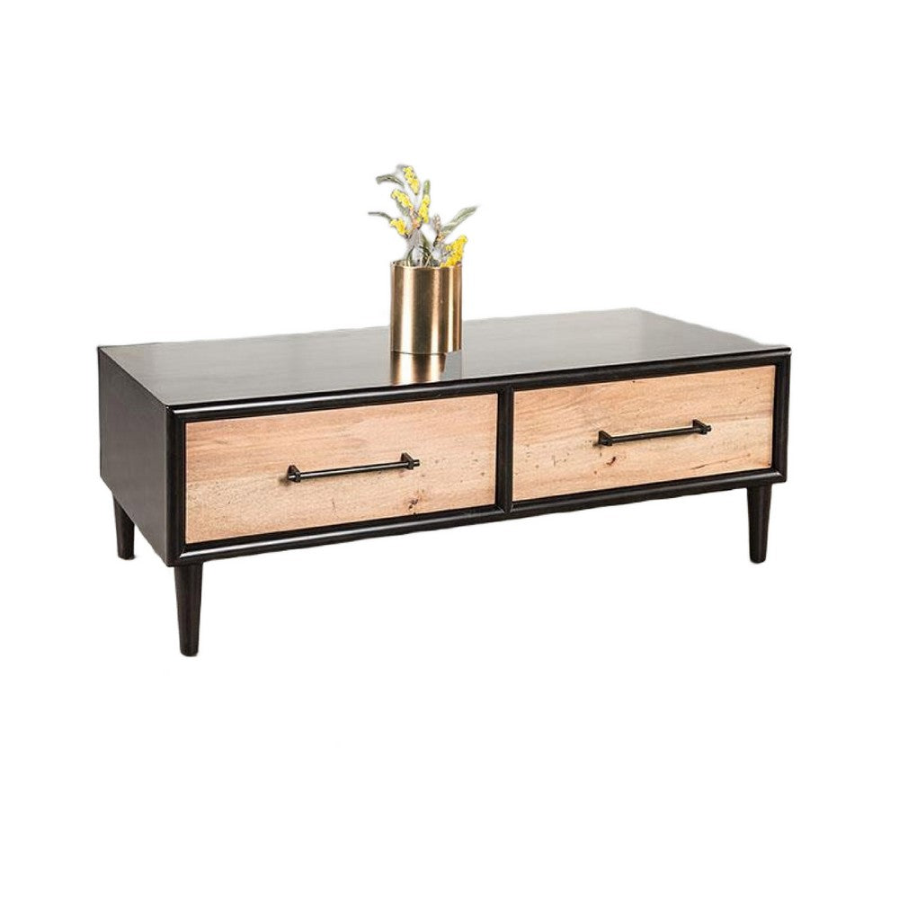 Lucas Coffee Table | 2 Drawers | Brown | Black Solid Rubberwood | 52"