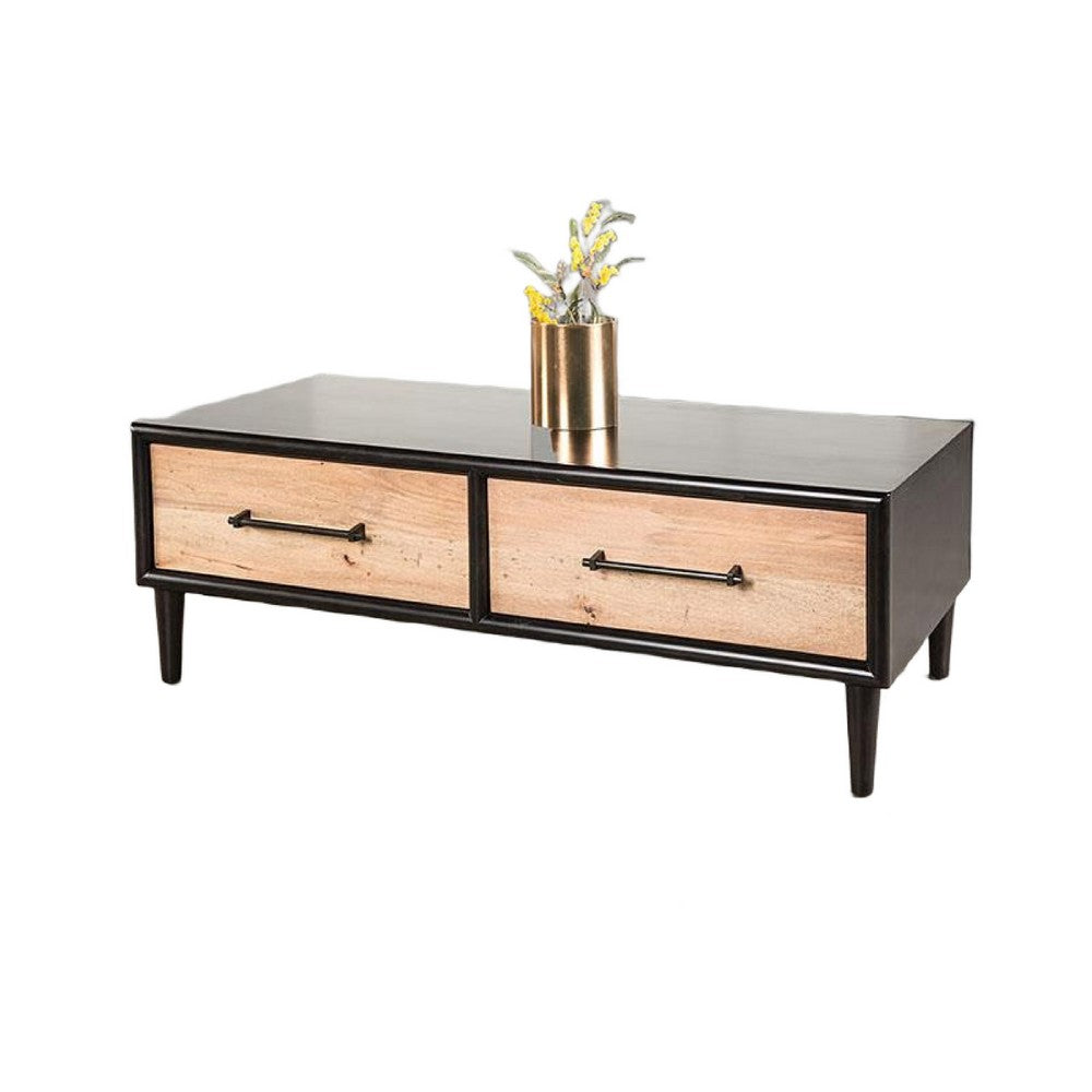 Lucas Coffee Table | 2 Drawers | Brown | Black Solid Rubberwood | 52"
