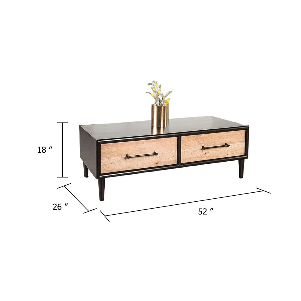 Lucas Coffee Table | 2 Drawers | Brown | Black Solid Rubberwood | 52"