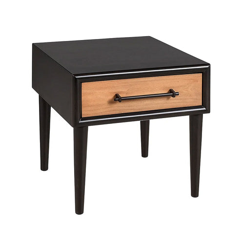 Lucas Side End Table | 1 Drawer | Brown | Black Solid Rubberwood | 24"