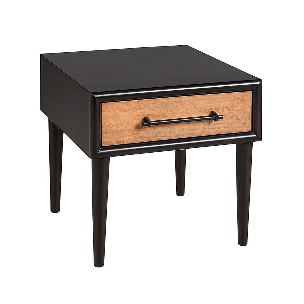 Lucas Side End Table | 1 Drawer | Brown | Black Solid Rubberwood | 24"