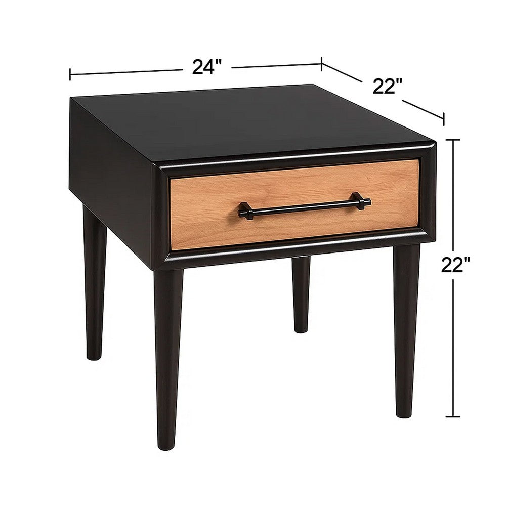 Lucas Side End Table | 1 Drawer | Brown | Black Solid Rubberwood | 24"
