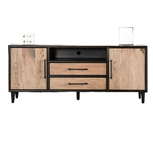 Lucas TV Stand Cabinet | Light Brown, Black Solid Wood, 72'