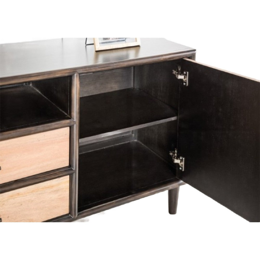 Lucas TV Stand Cabinet | Light Brown, Black Solid Wood, 72'