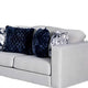 Harie Loveseat | 4 Blue Throw Pillows | Light Gray Chenille| 67"