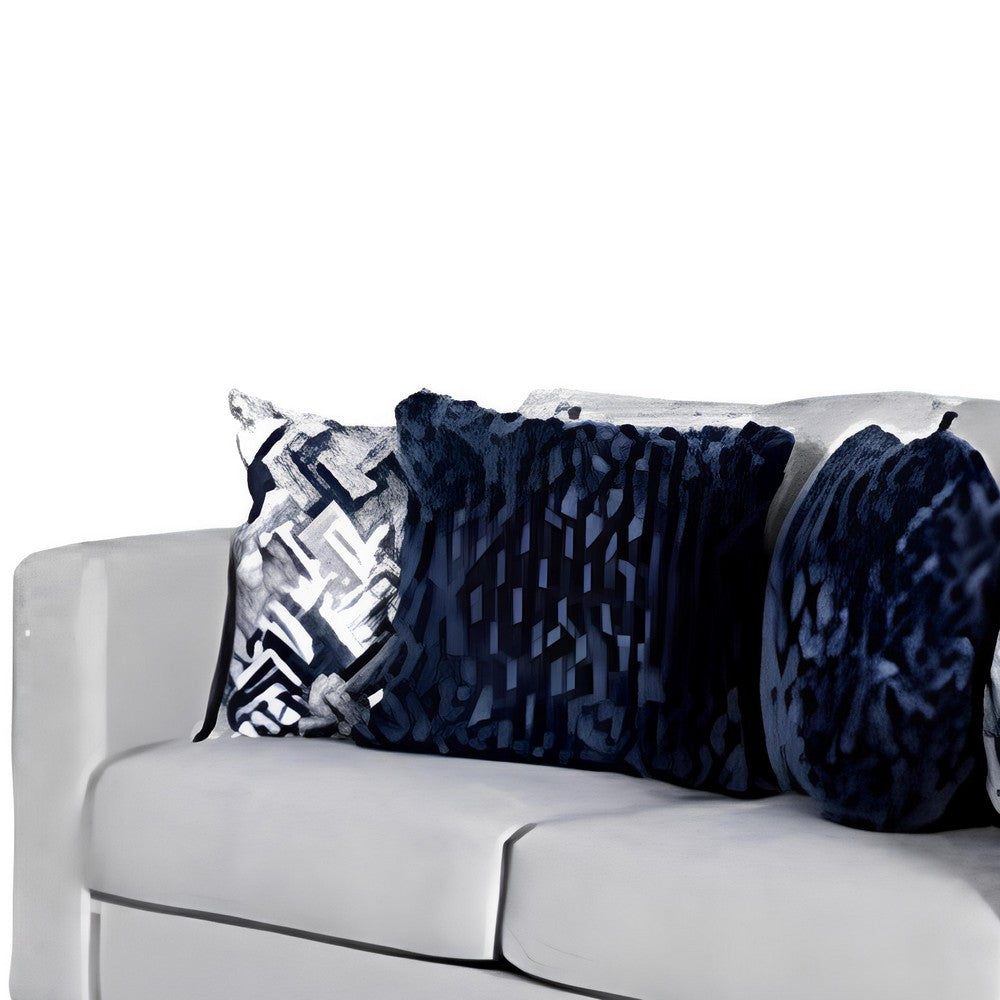 Harie Loveseat | 4 Blue Throw Pillows | Light Gray Chenille| 67"
