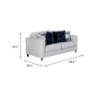 Harie Loveseat | 4 Blue Throw Pillows | Light Gray Chenille| 67"