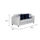 Harie Loveseat | 4 Blue Throw Pillows | Light Gray Chenille| 67"