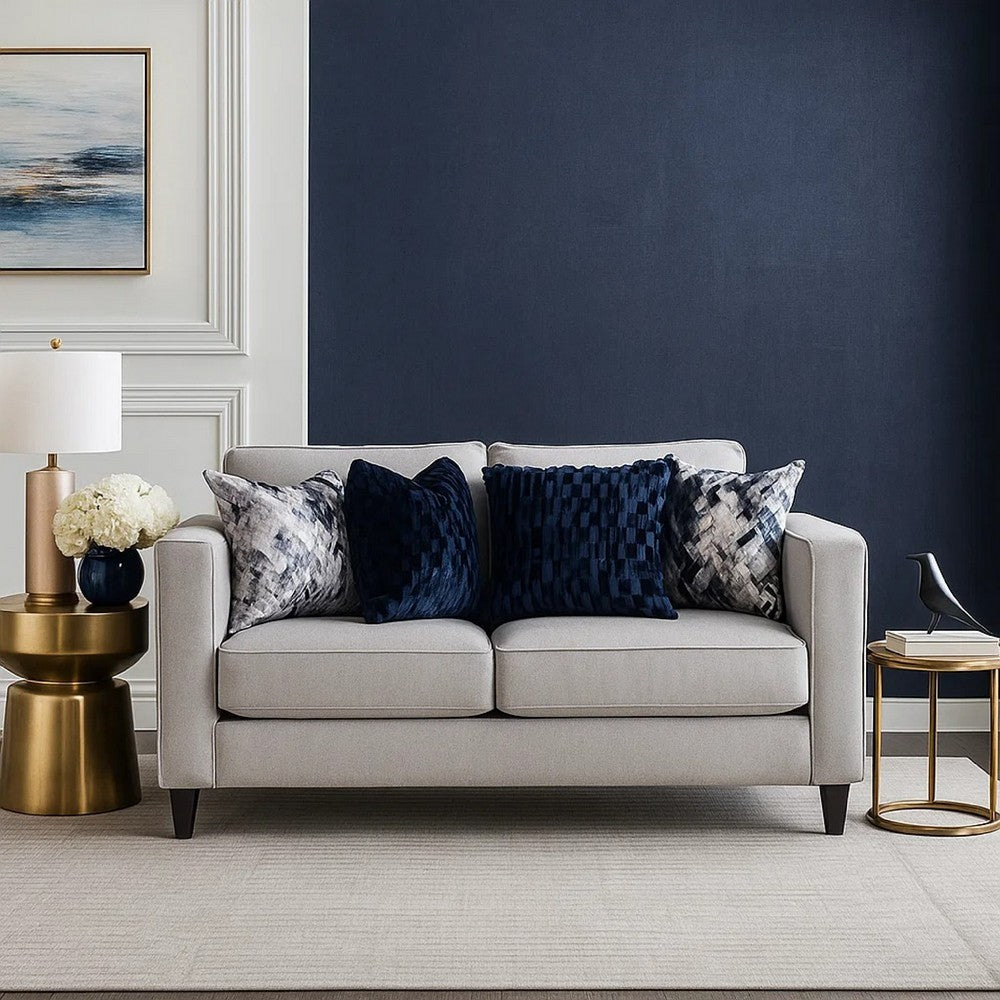 Harie Loveseat | 4 Blue Throw Pillows | Light Gray Chenille| 67"