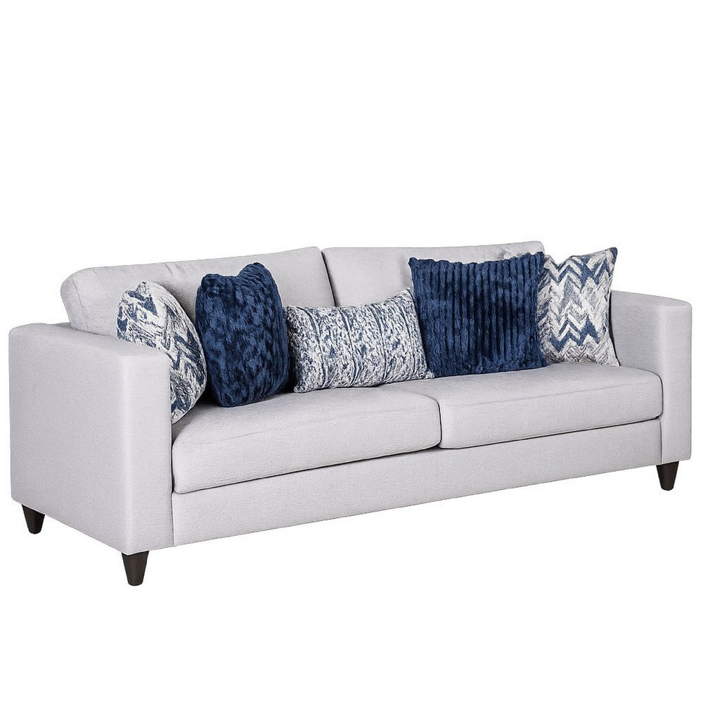 Harie Sofa | 5 Throw Pillows | Light Gray Chenille | Black Wood | 87"