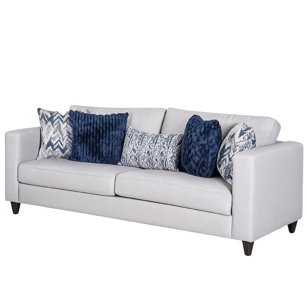 Harie Sofa | 5 Throw Pillows | Light Gray Chenille | Black Wood | 87"