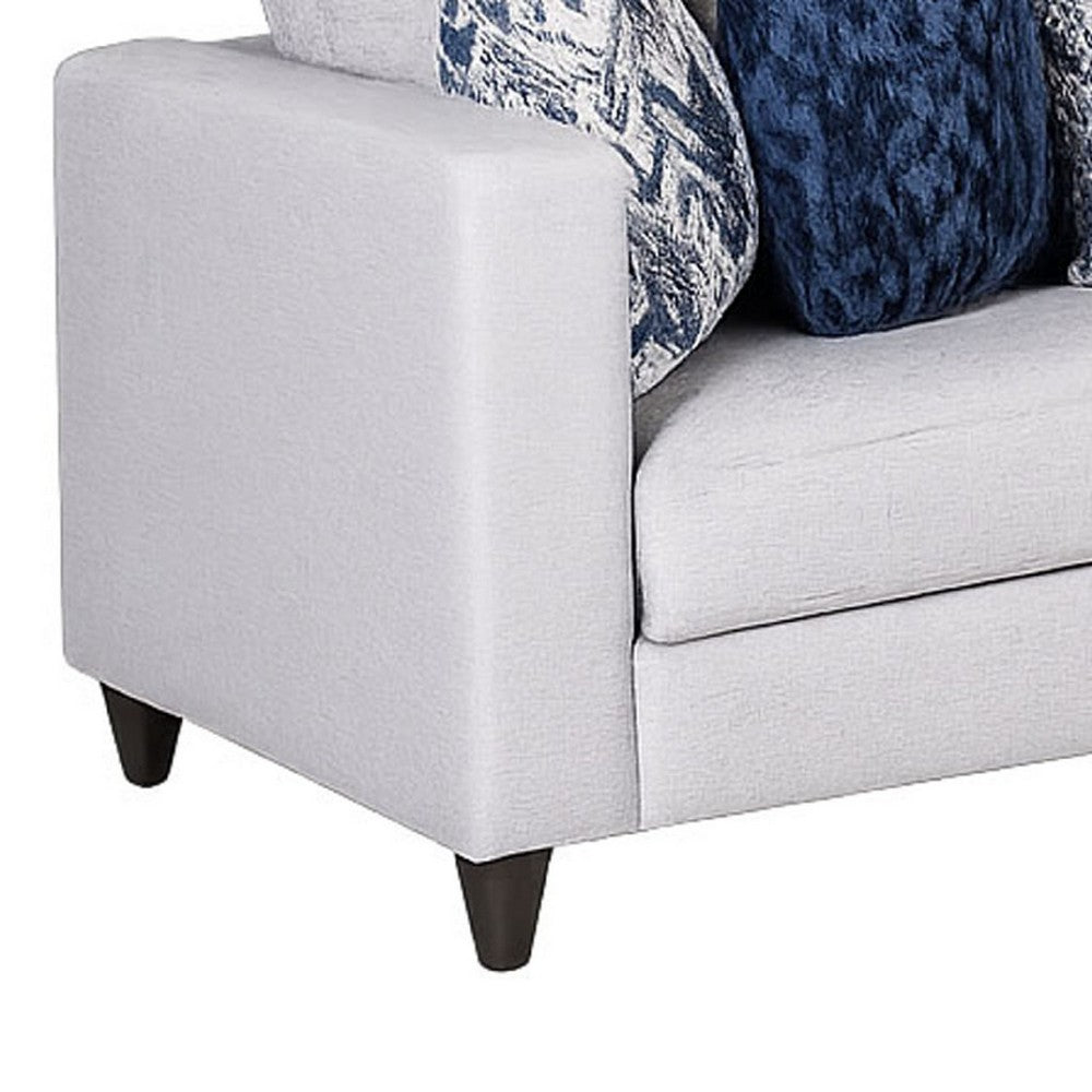 Harie Sofa | 5 Throw Pillows | Light Gray Chenille | Black Wood | 87"