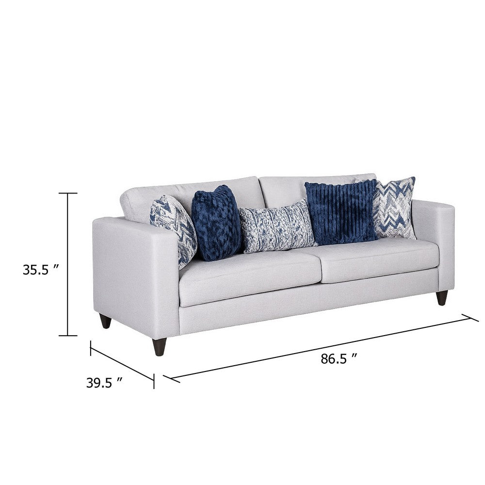 Harie Sofa | 5 Throw Pillows | Light Gray Chenille | Black Wood | 87"