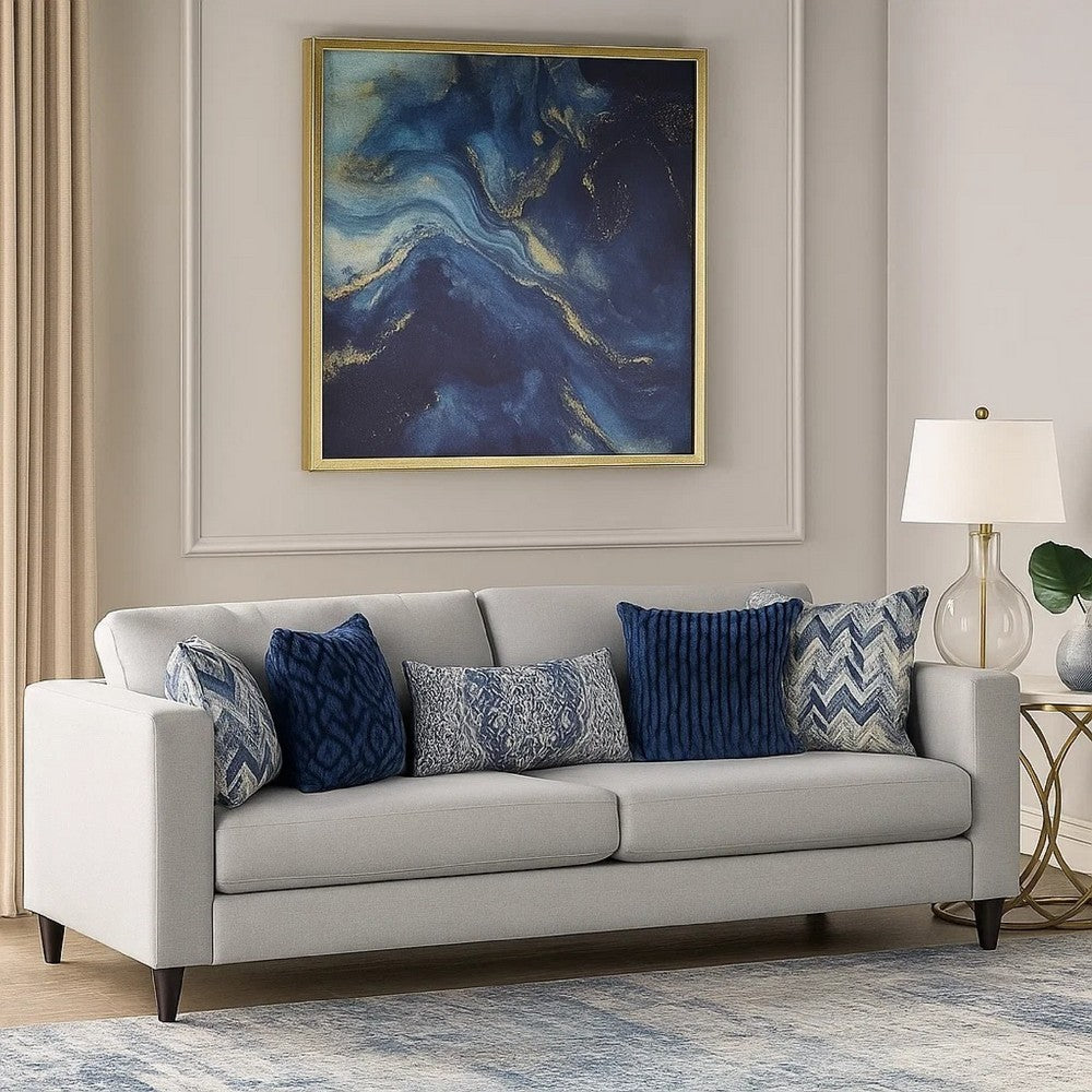Harie Sofa | 5 Throw Pillows | Light Gray Chenille | Black Wood | 87"