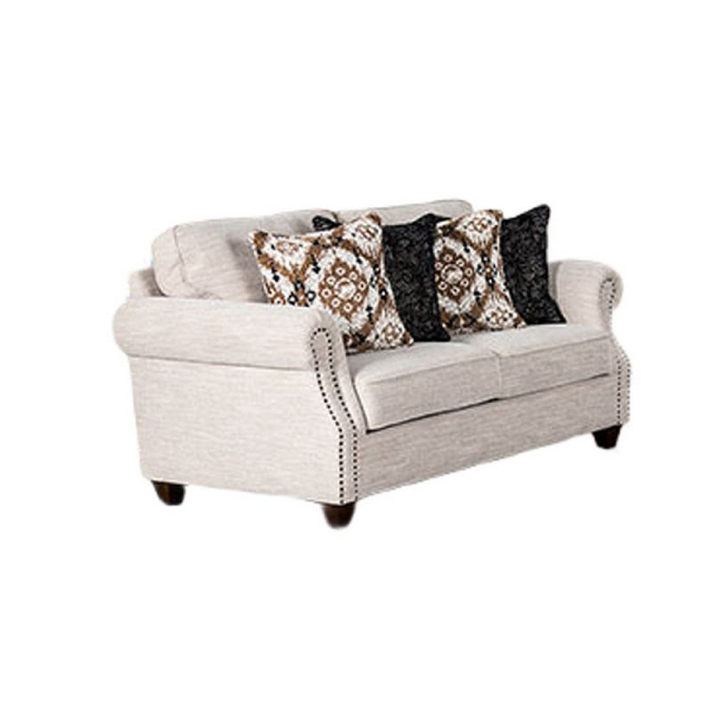 Serra Loveseat | 4 Accent Throw Pillows | Light Greige Polyester | 67"