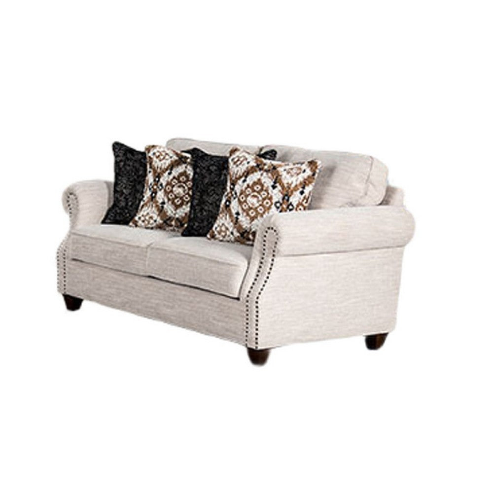 Serra Loveseat | 4 Accent Throw Pillows | Light Greige Polyester | 67"