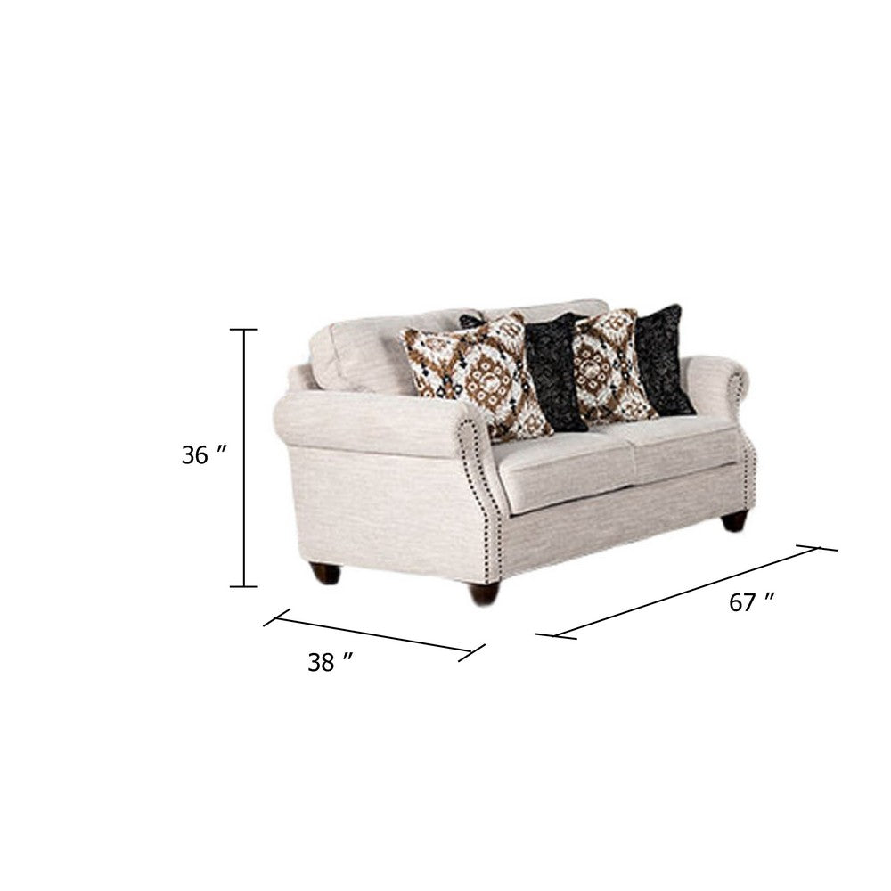 Serra Loveseat | 4 Accent Throw Pillows | Light Greige Polyester | 67"