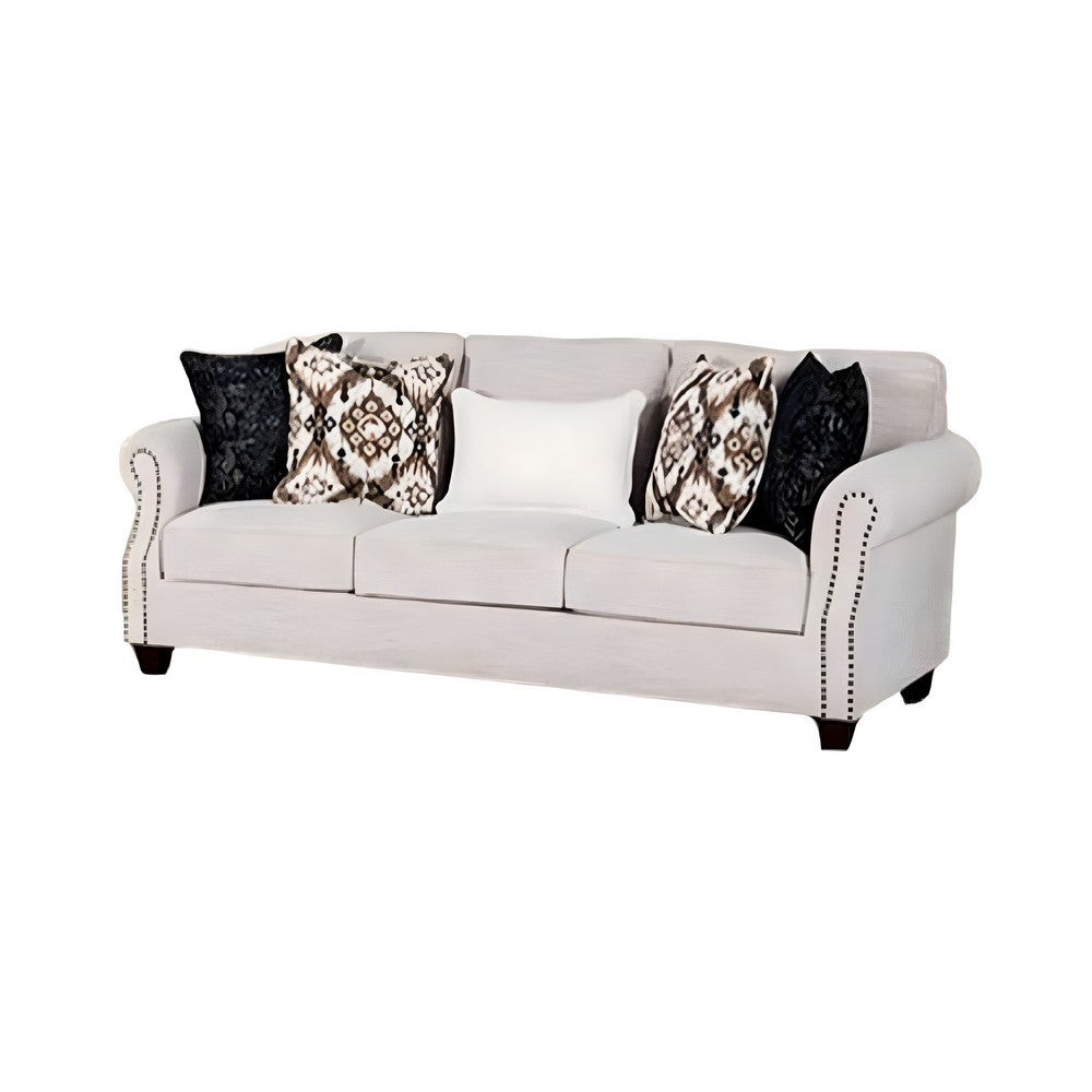 Serra Sofa | 5 Accent Throw Pillows | Soft Greige Polyester | 87"