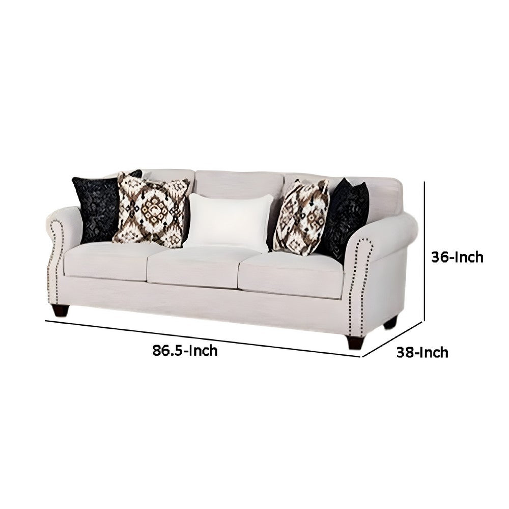Serra Sofa | 5 Accent Throw Pillows | Soft Greige Polyester | 87"