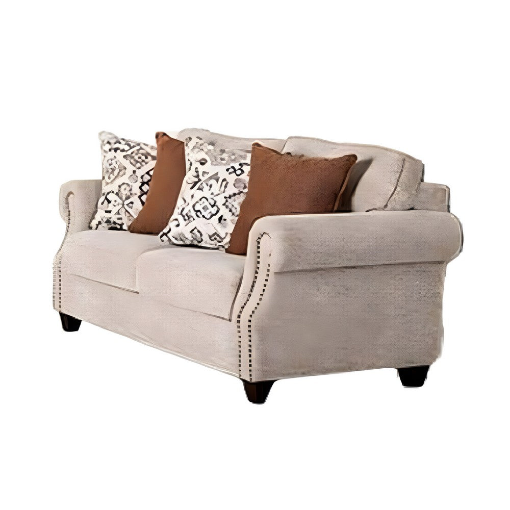 Bonie Loveseat | 4 Pillows | Taupe Brown Polyester Rolled Arms | 67"
