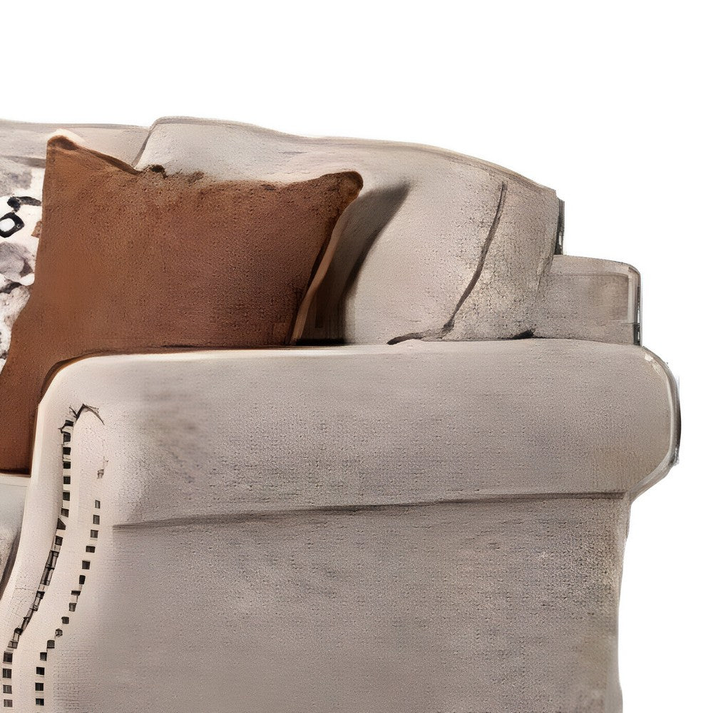 Bonie Loveseat | 4 Pillows | Taupe Brown Polyester Rolled Arms | 67"