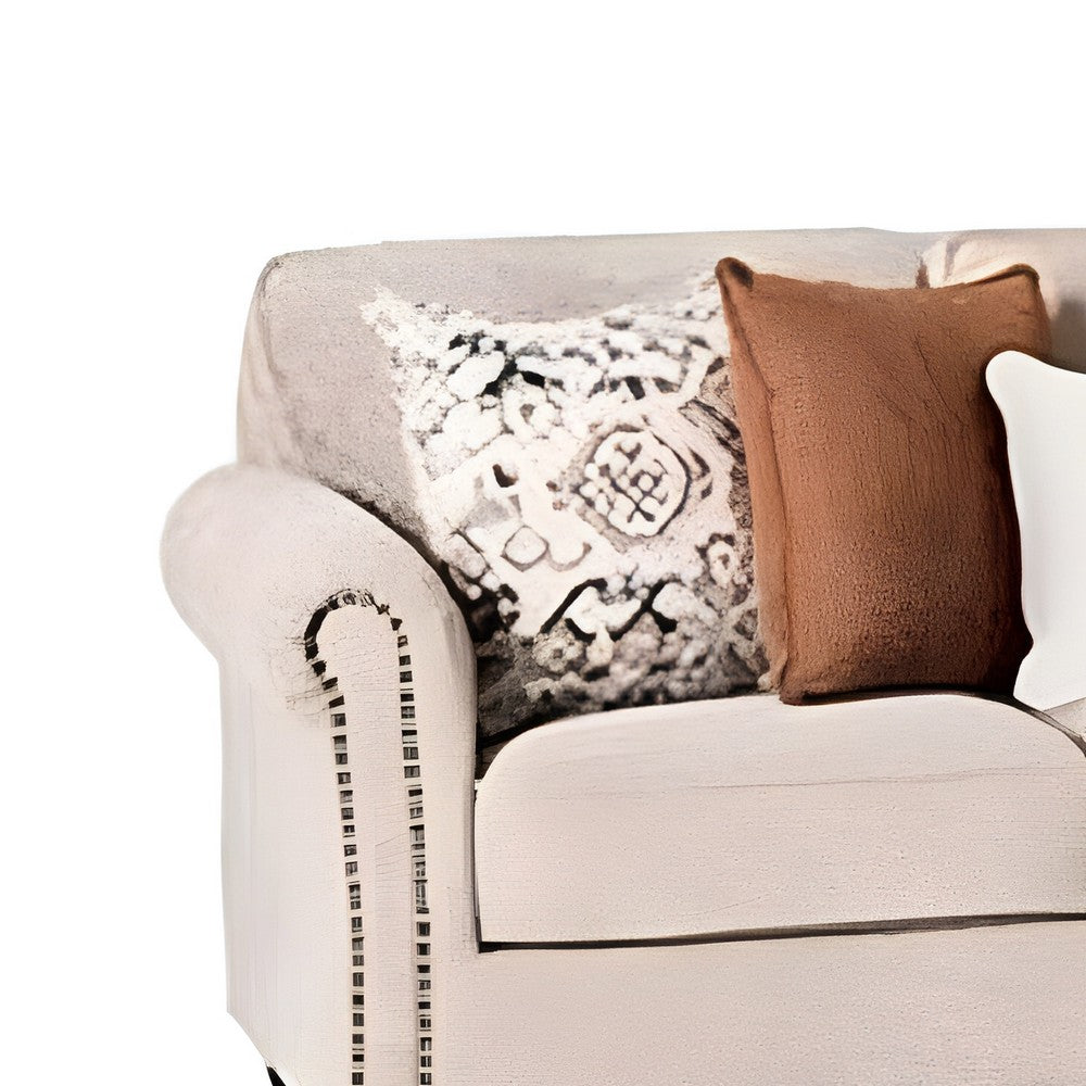 Bonie Sofa | 5 Pillows | Rolled Arms | Taupe Brown Polyester | 87"