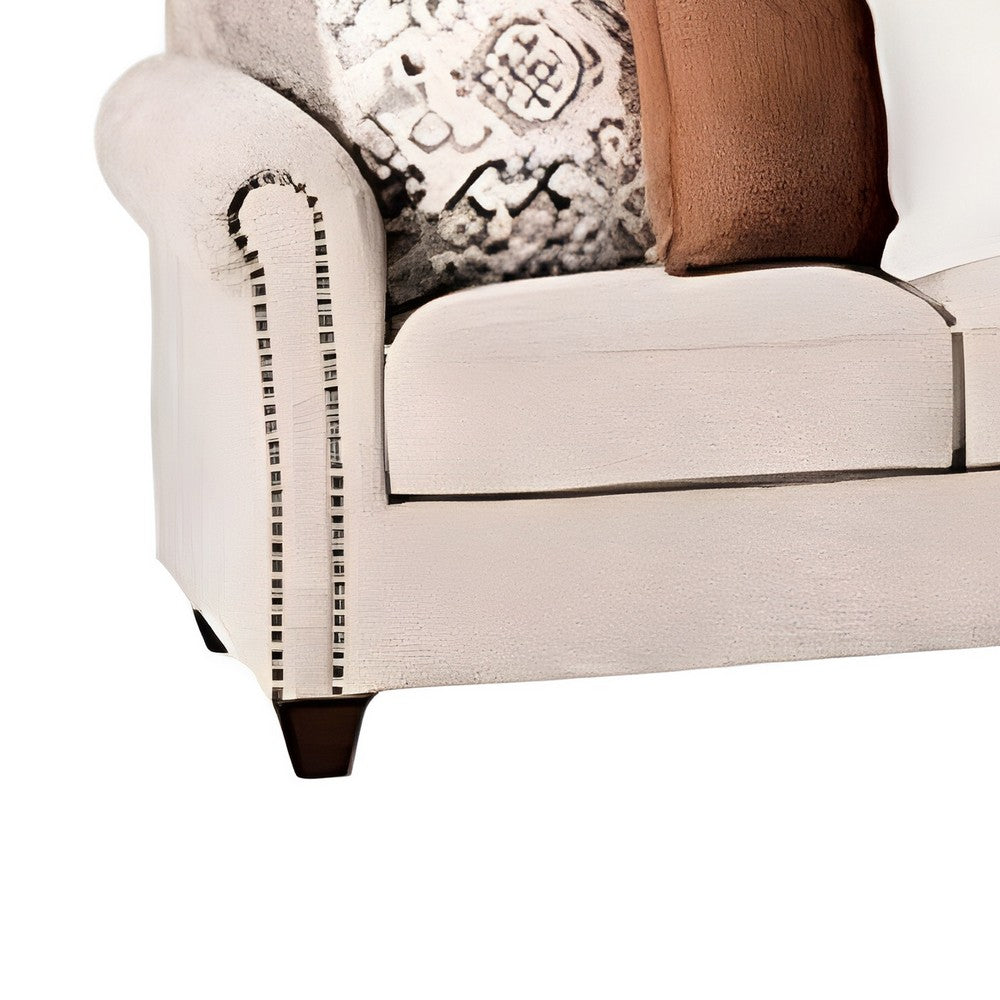 Bonie Sofa | 5 Pillows | Rolled Arms | Taupe Brown Polyester | 87"