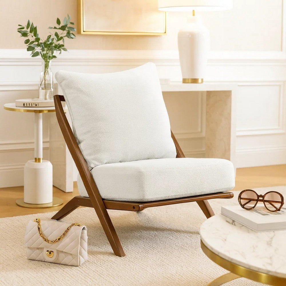 Moi Scandinavian Accent Chair | Beige Chenille | Brown Angled Frame