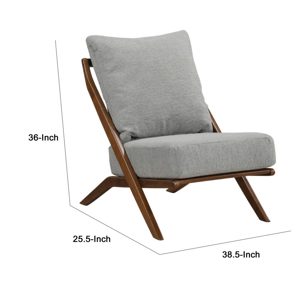 Moi Scandinavian Accent Chair | Gray Chenille | Brown Angled Frame
