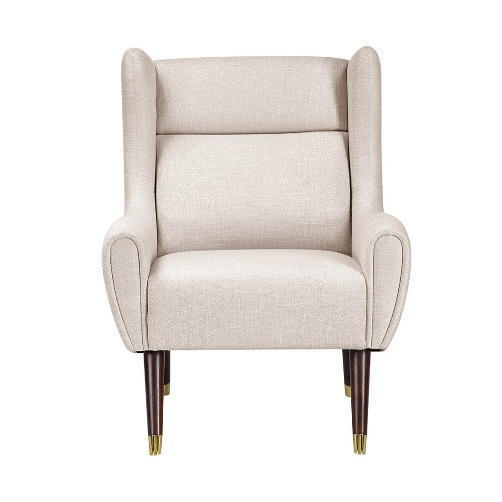 Koi Wingback Accent Chair | Textured Beige Polyester | Brown Solid Wood