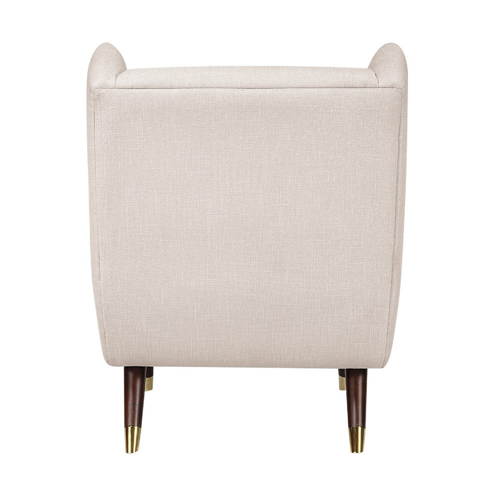 Koi Wingback Accent Chair | Textured Beige Polyester | Brown Solid Wood