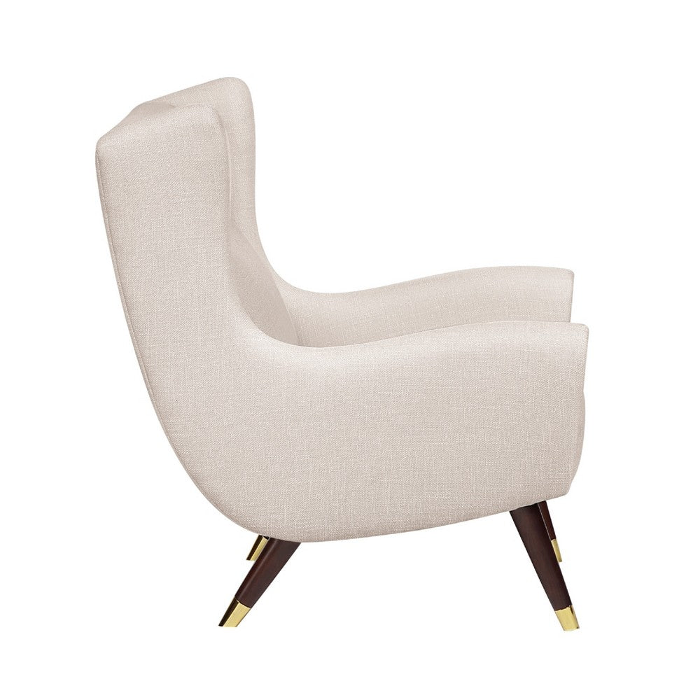 Koi Wingback Accent Chair | Textured Beige Polyester | Brown Solid Wood