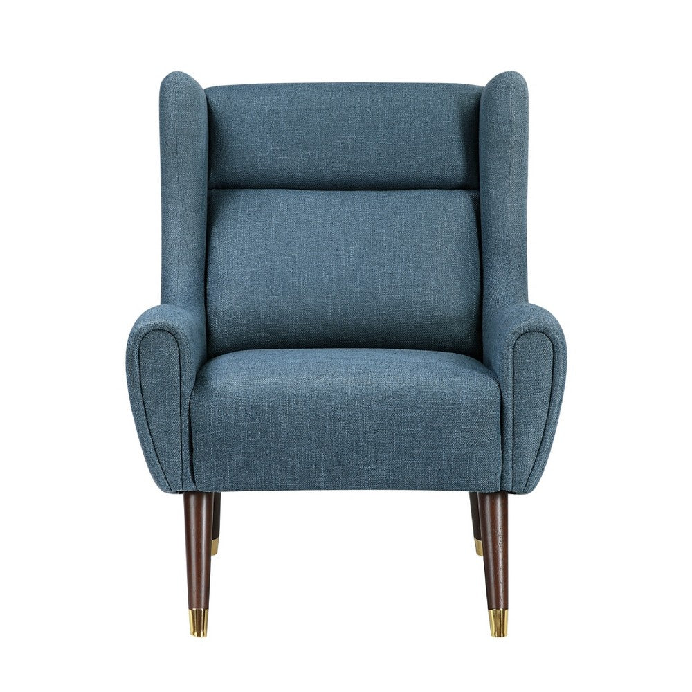 Koi Wingback Accent Chair | Textured Blue Polyester | Brown Solid Wood